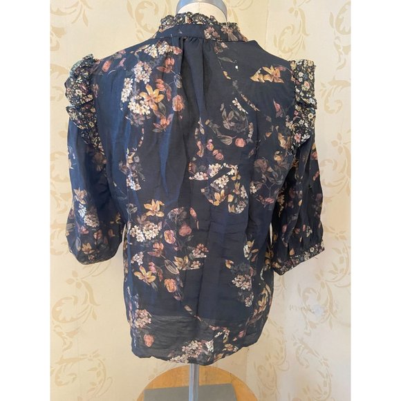 Secret Mission Kacey Pintuck Button-Front Floral Top Ladies Large LN - Picture 5 of 5